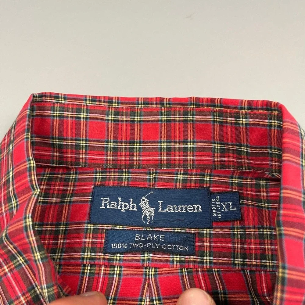 Ralph Lauren Button Down Shirt Mens XL Red Plaid Blake 100% Cotton Long Sleeve